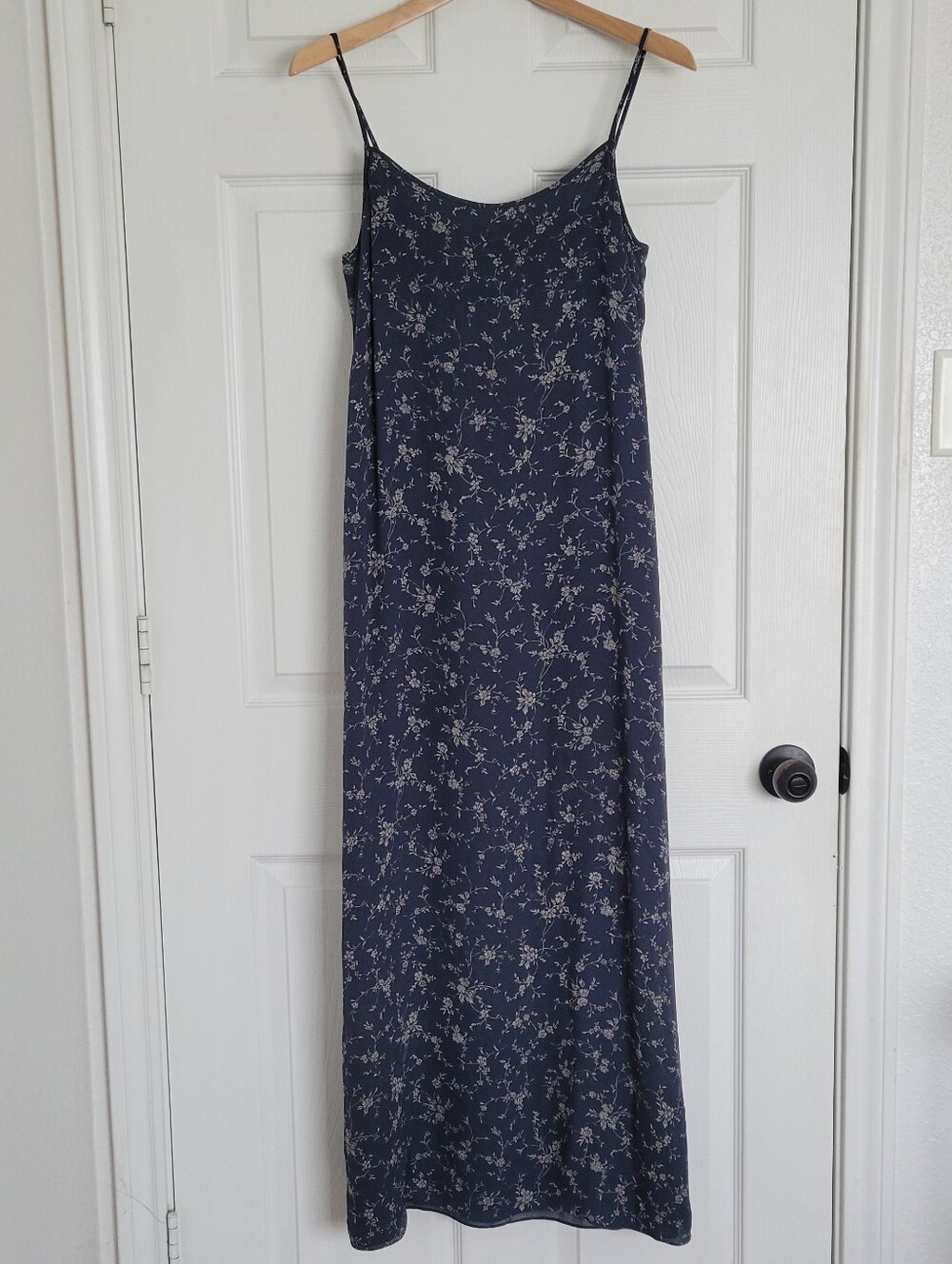 Vintage 90s Jones New York 100% Silk Navy Floral Slip Maxi Dress